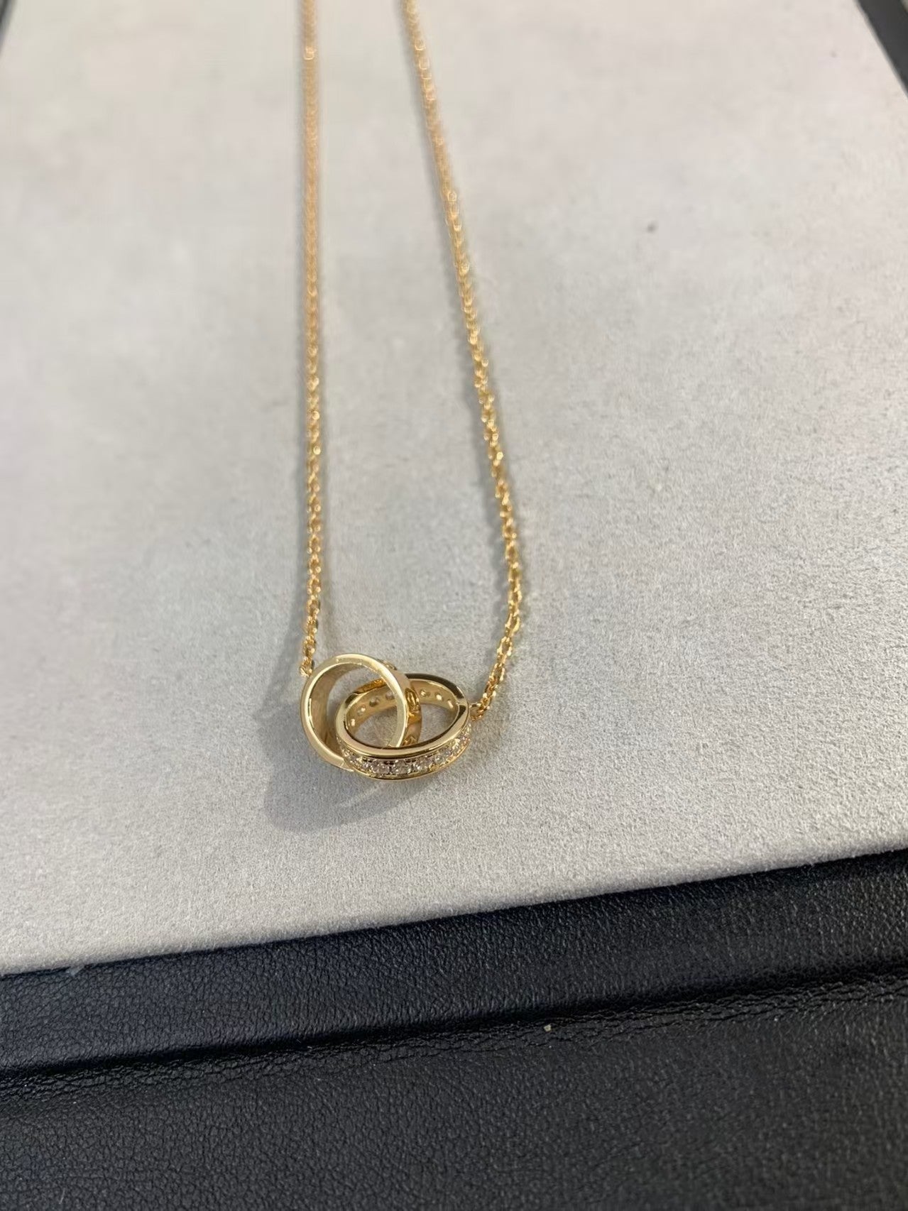 CC LOVE NECKLACE DOUBLE RING Double-Circle Diamond Belt GOLD