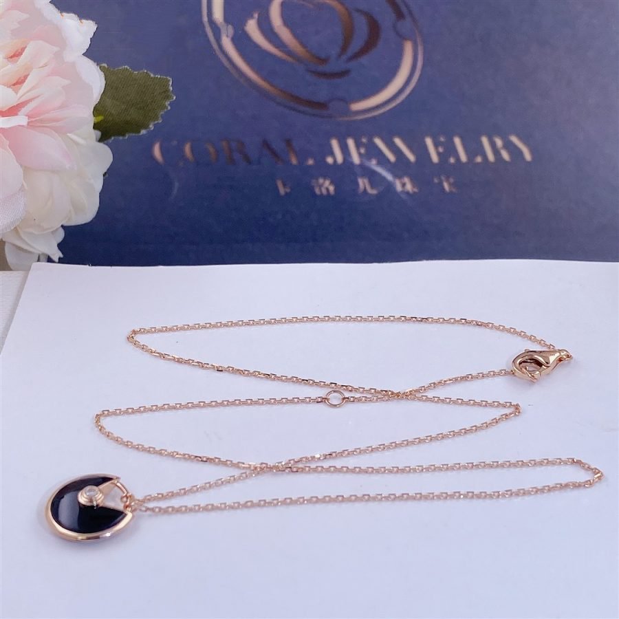 CC AMULETTE ROSE GOLD ONYX NECKLACE