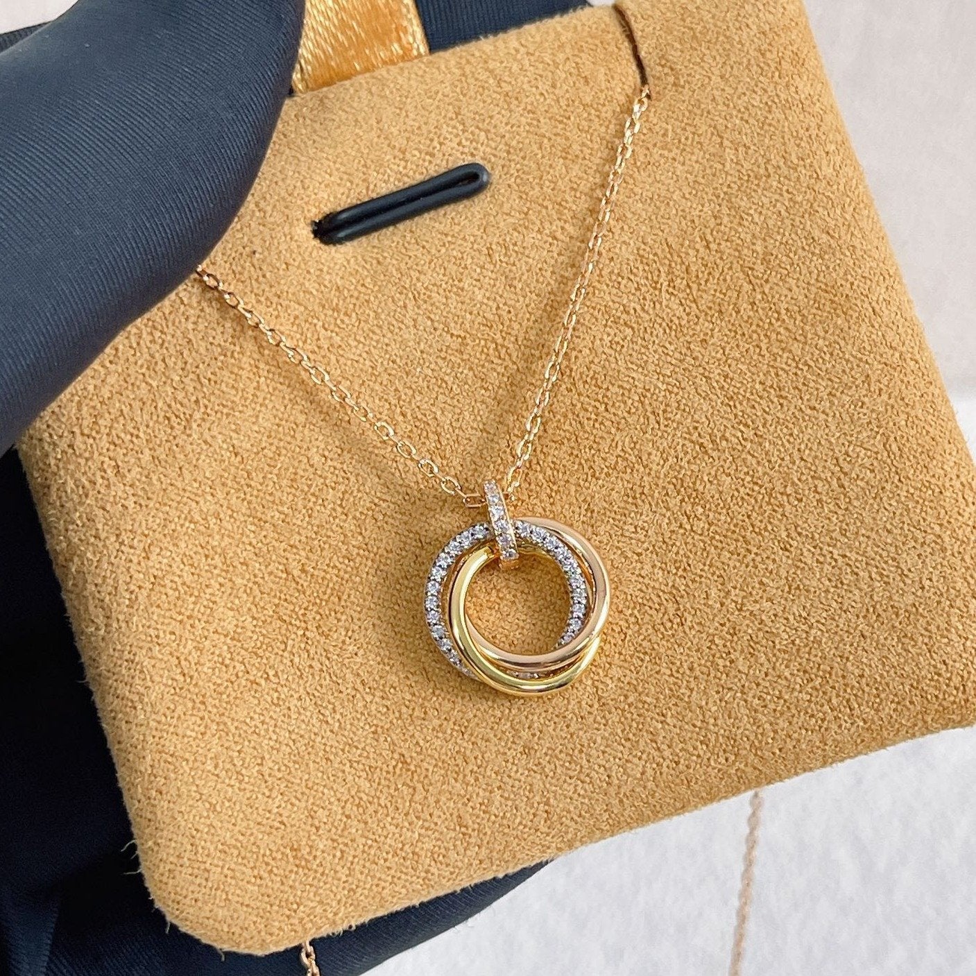 CC TRINITY NECKLACE SILVER GOLD PINK GOLD DIAMONDS