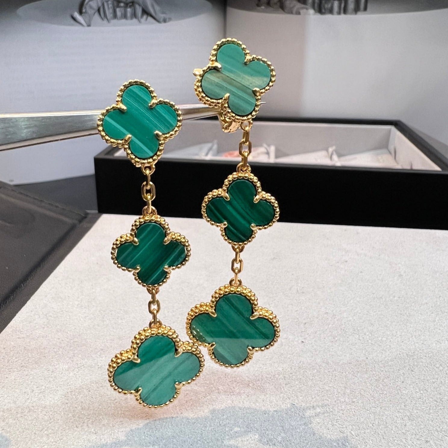 [✨CC💎]CLOVER MALACHITE 3 MOTIFS GOLD