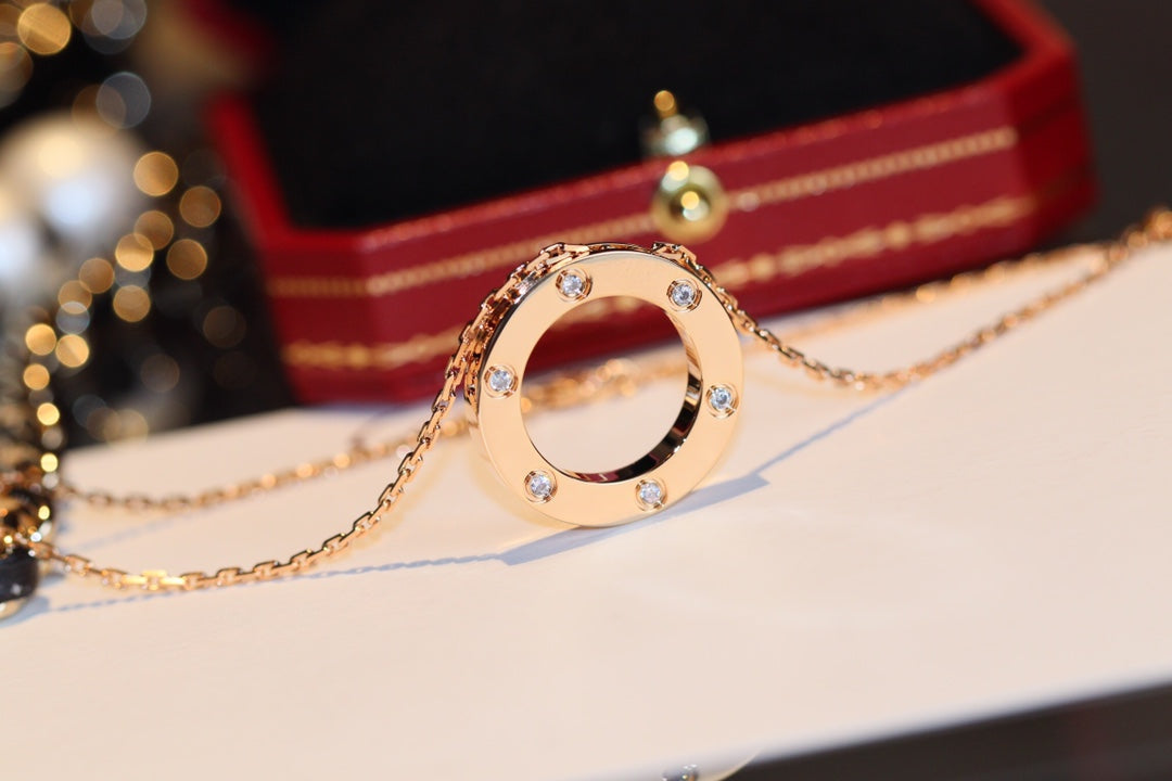 CC LOVE NECKLACE 16MM 6 DIAMONDS PINK GOLD