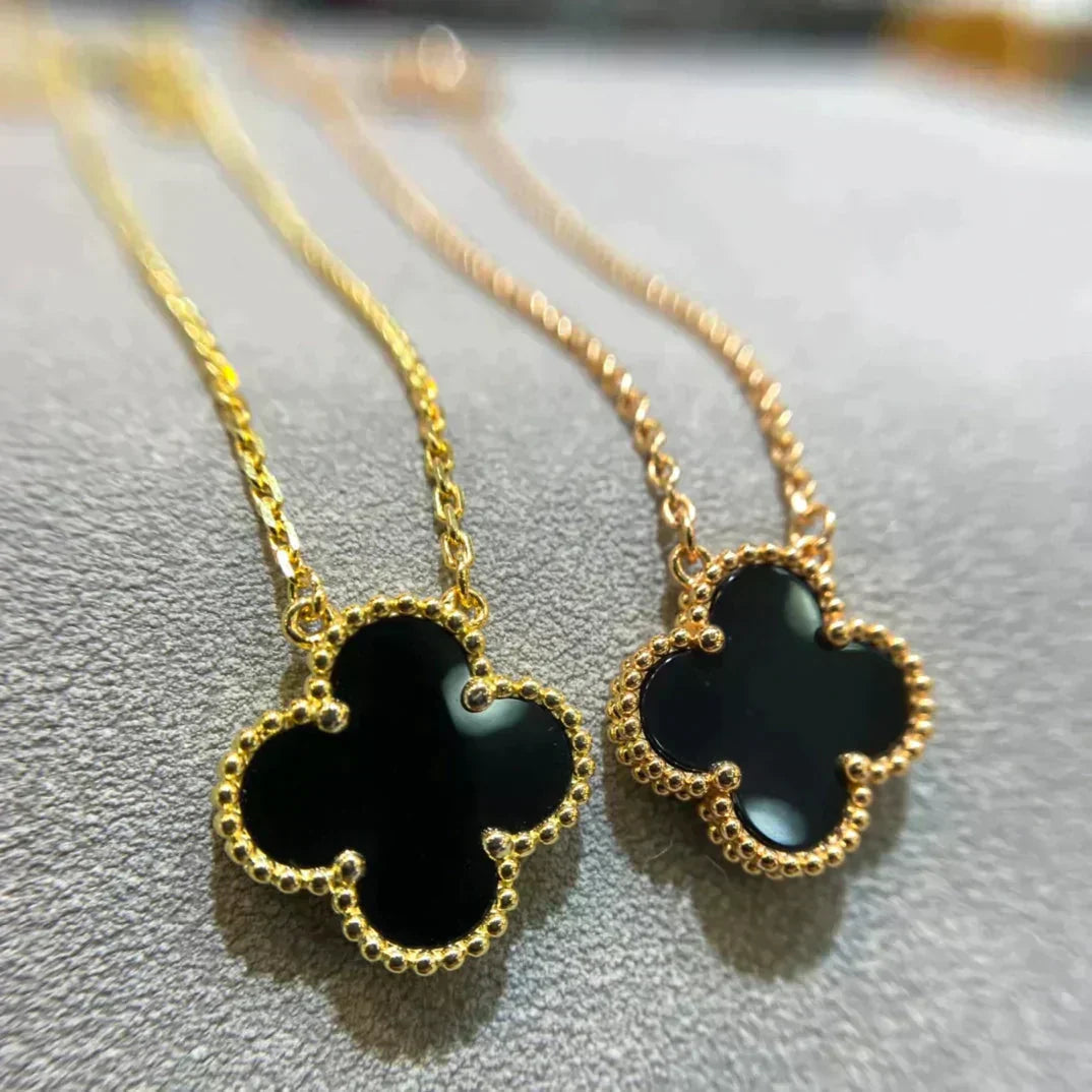 [✨CC💎]CLOVER 15MM BLACK ONYX SINGLE FLOWER NECKLACE
