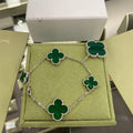 [CC jewelry]CLOVER 5 MOTIFS SIVLER MALACHITE BRACELET