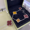 [CC jewelry]CLOVER 5 MOTIFS SIVLER CARNELIAN TIGER EYE BRACELET