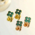 [✨CC💎]CLOVER MEDIUM 1 MOTIFS MALACHITE DIAMOND EARRINGS