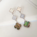 [✨CC💎]CLOVER 3 MOTIFS CHALCEDONY DARK MOP SILVER EARRINGS