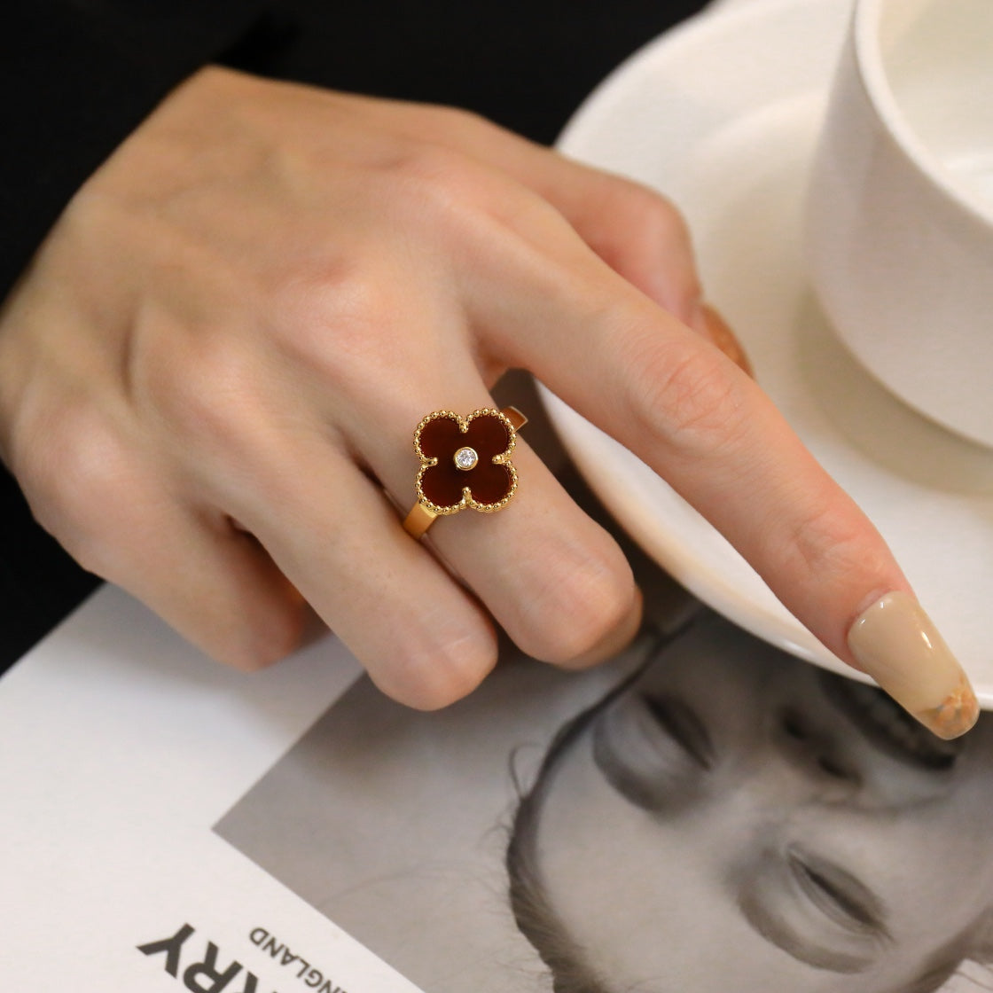 [✨CC💎]CLOVER CARNELIAN RING ROSE GOLD DIAMOND