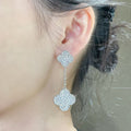 [✨CC💎]CLOVER 2 MOTIFS DIAMOND PAVED SILVER EARRINGS