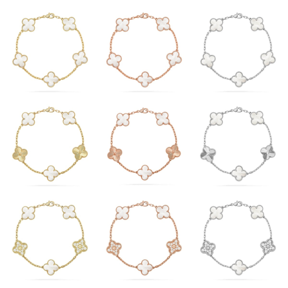 [CC jewelry]CLOVER WHITE PEARL MOP 5 MOTIF BRACELET COLLECTION
