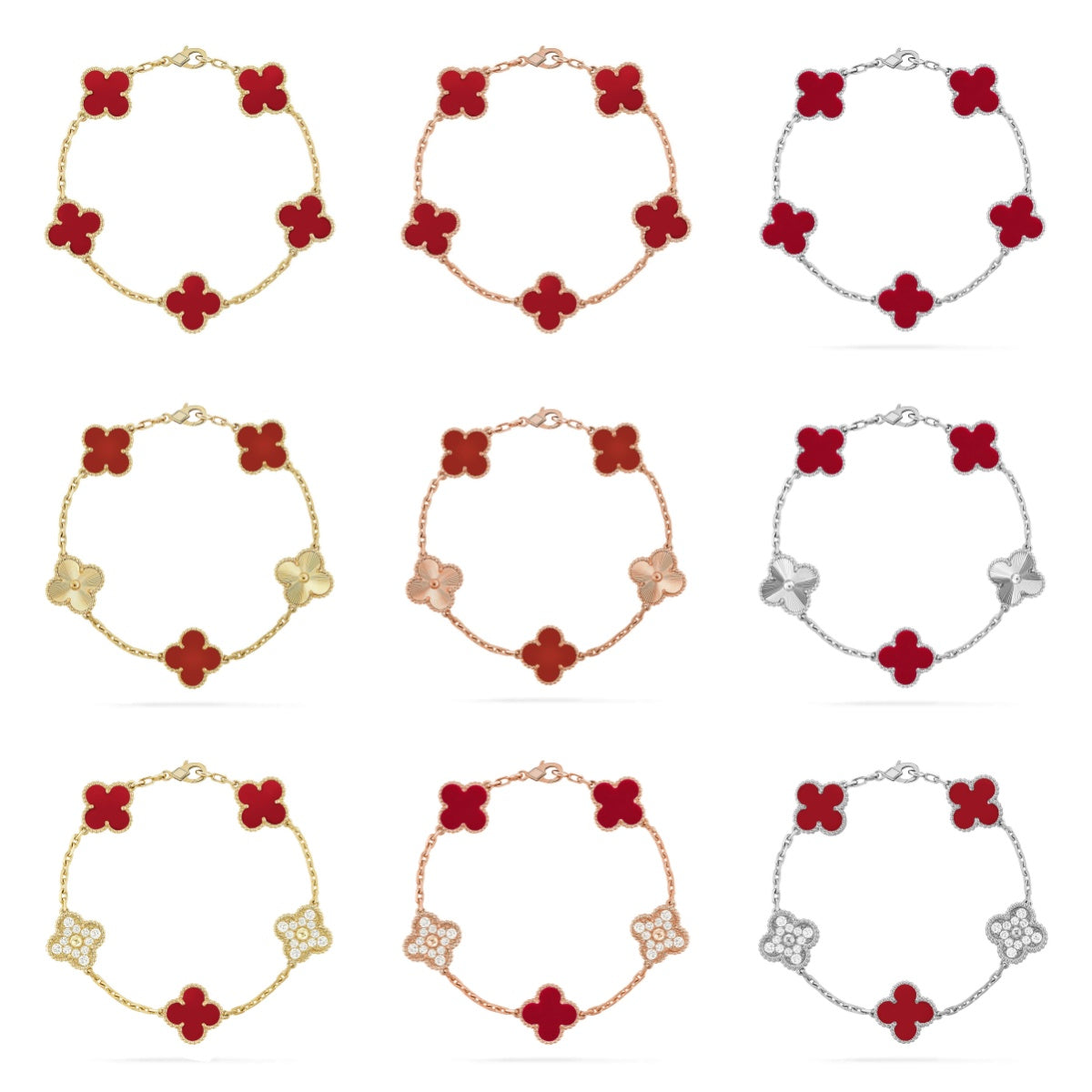 [CC jewelry] CLOVER 5 MOTIF RED CORNELIAN BRACELET COLLECTION