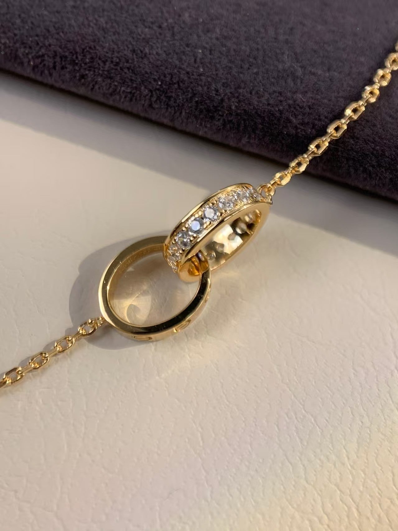 CC LOVE NECKLACE DOUBLE RING Double-Circle Diamond Belt  GOLD