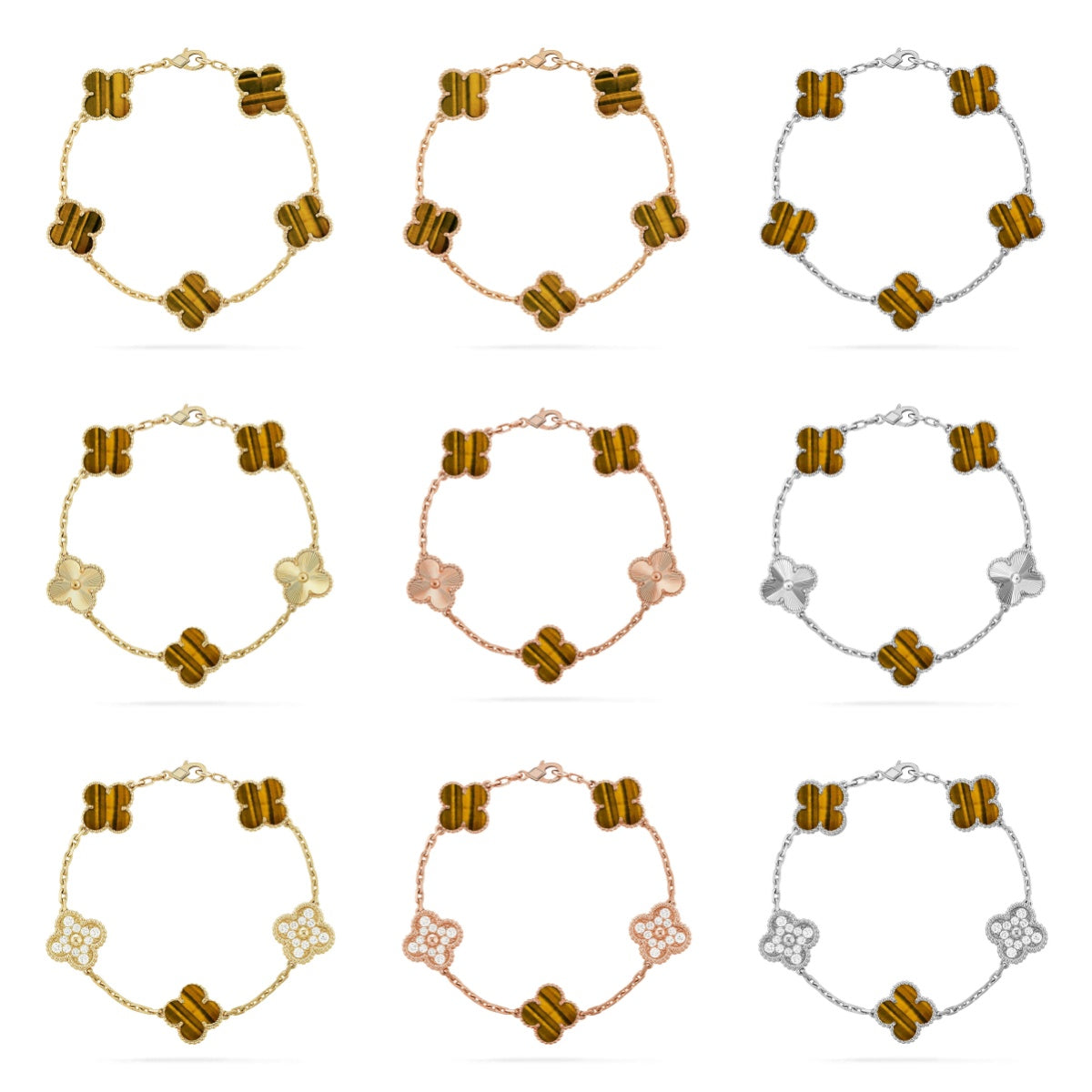 [CC jewelry] CLOVER 5 MOTIFS TIGER EYE BRACELET COLLECTION