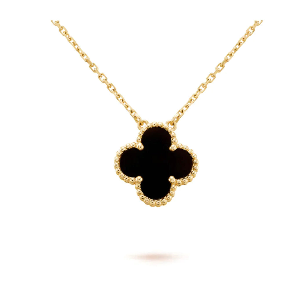 [✨CC💎]CLOVER 15MM BLACK ONYX SINGLE FLOWER NECKLACE