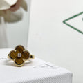 [✨CC💎]CLOVER TIGER'S EYE RING GOLD DIAMOND