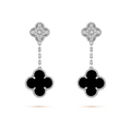 [✨CC💎]CLOVER 2 MOTIFS  DIAMOND ONYX EARRINGS SILVER