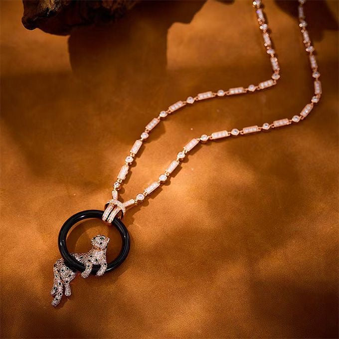 CC NEW BLACK CIRCLE PANTHER FULL DIAMOND NECKLACE