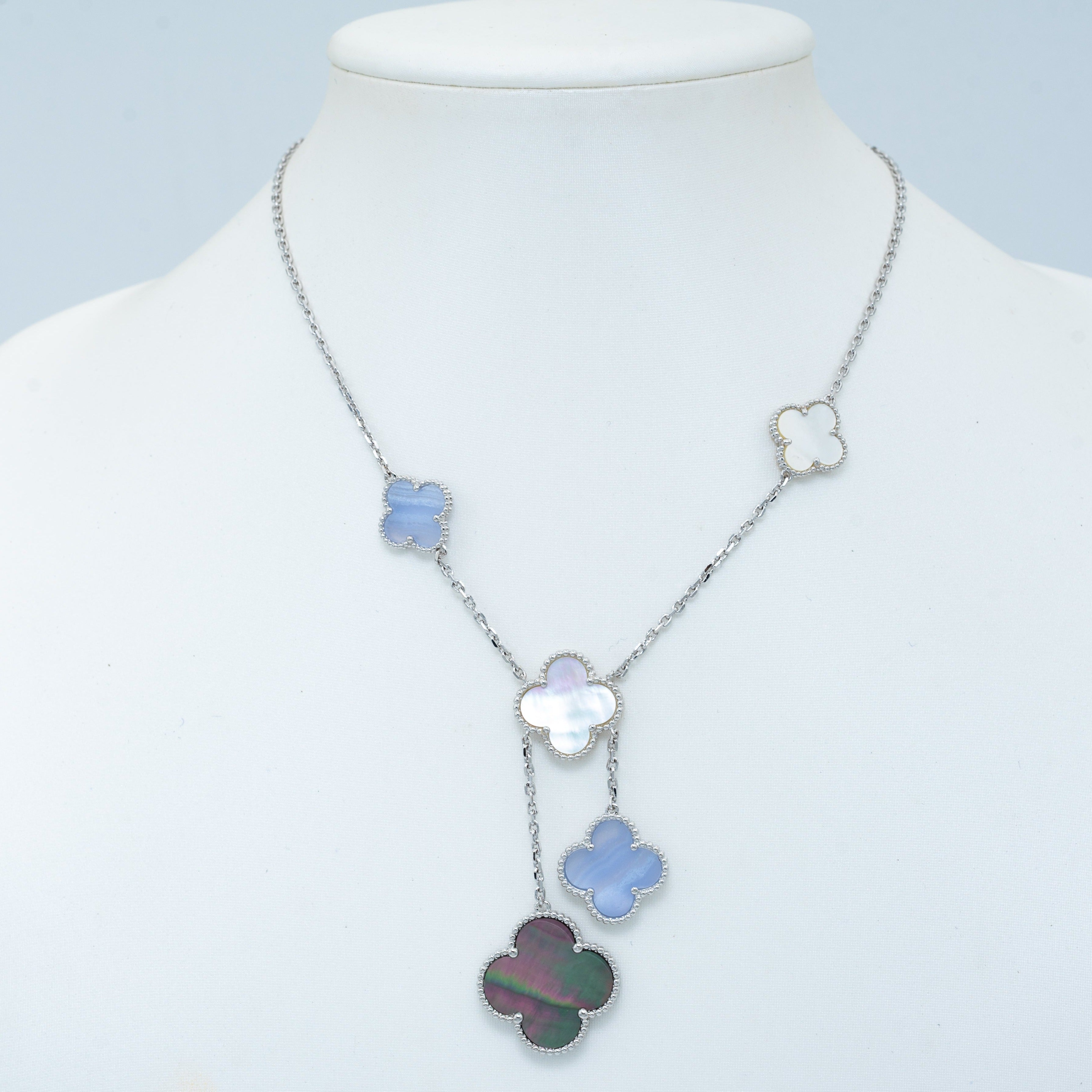 [✨CC💎]CLOVER MOP CHALCEDONY NECKLACE SILVER 6 MOTIF