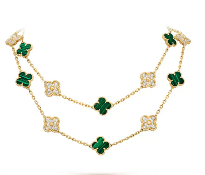 [✨CC💎]CLOVER 20 MOTIFS MALACHITE DIAMOND NECKLACE
