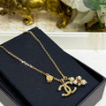 Trendy 18K CC Black And White Diamond Gold Necklace Handcrafted 18K Gold Diamond Necklace Stylish Pendant Necklace For Women Casual Formal Outfit Accessory