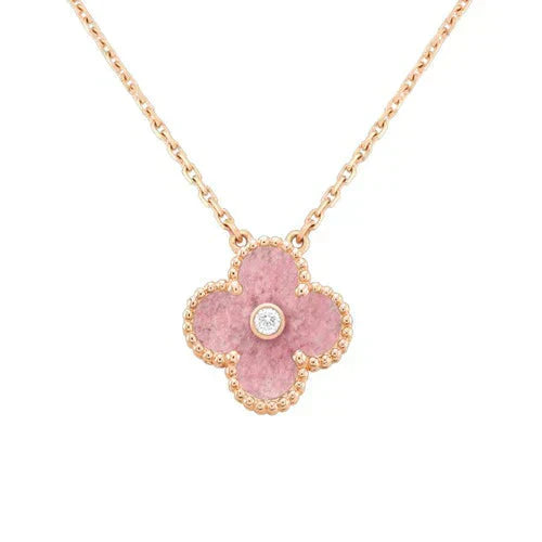 [✨CC💎]CLOVER 15MM DIAMOND RHODONITE NECKLACE