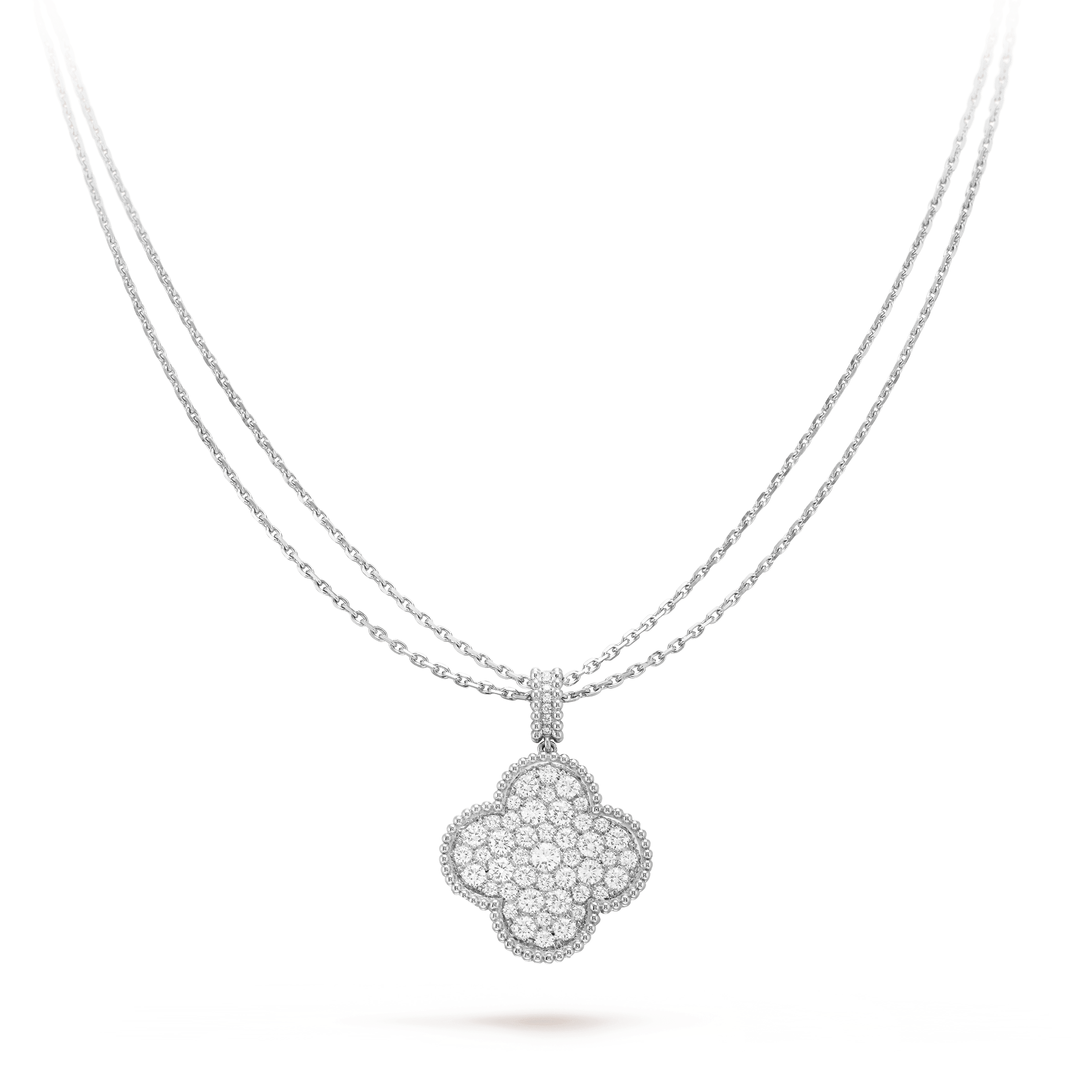 [✨CC💎]CLOVER 25MM SILVER FULL DIAMOND BIG CLOVER NECKLACE