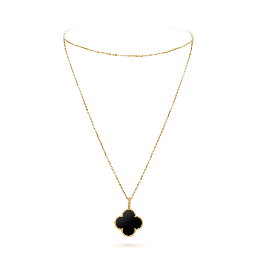 [✨CC💎]CLOVER 25MM GOLD ONYX BIG CLOVER NECKLACE