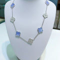 [✨CC💎]CLOVER 10 MOTIFS CHALCEDONY DIAMONDS SILVER NECKLACE